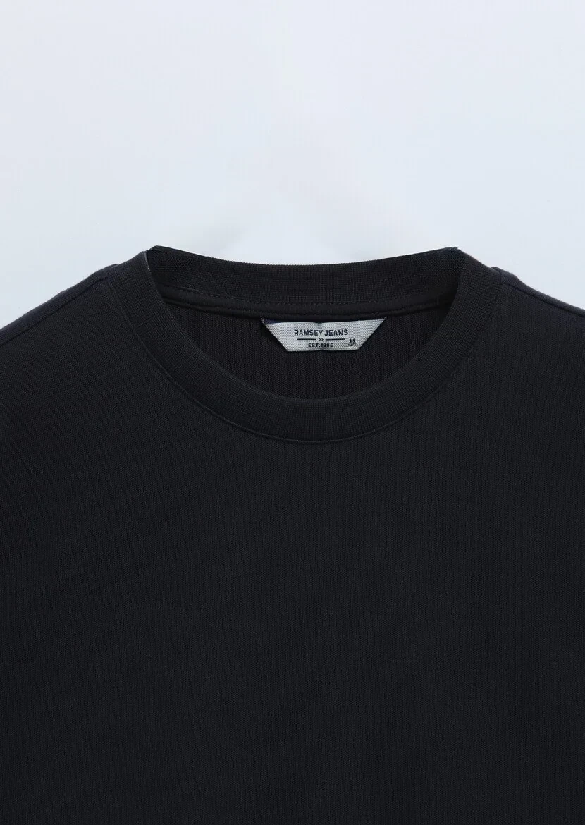 Navy Blue Crew Neck Plain Sweatshirt - 7