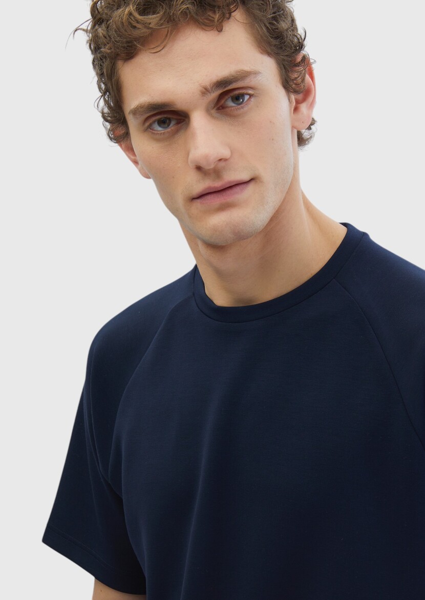 Navy Blue Crew Neck Plain Sweatshirt - RAMSEY