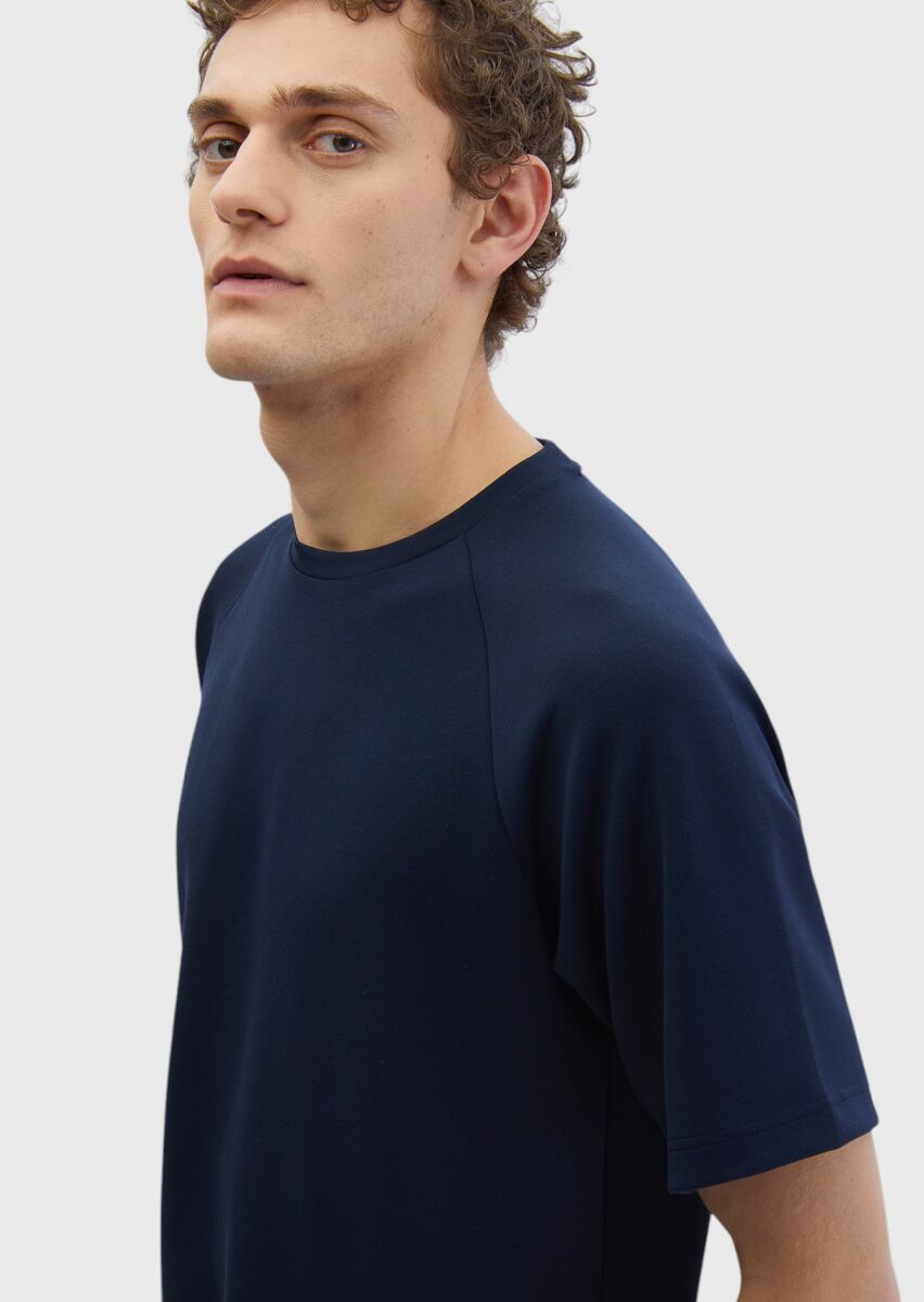 Navy Blue Crew Neck Plain Sweatshirt - 3