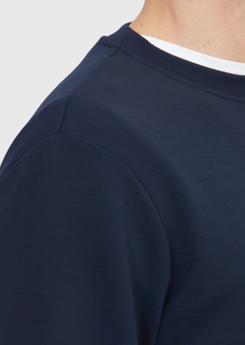 Navy Blue Crew Neck Plain Sweatshirt - 4
