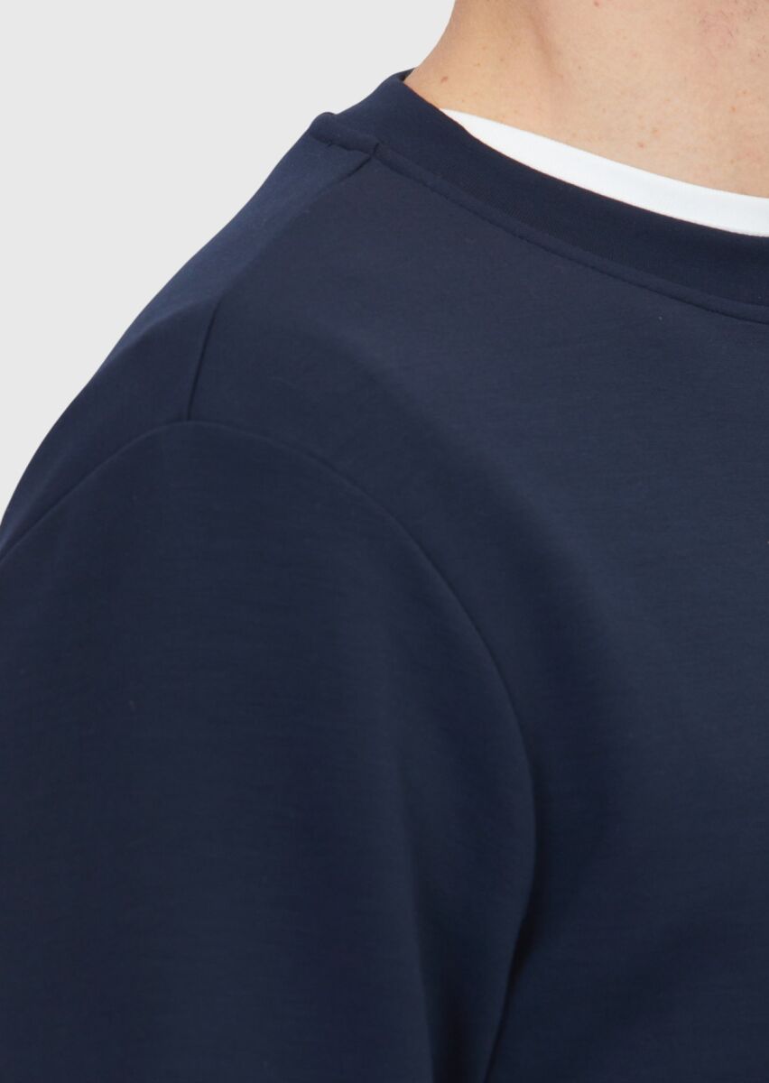 Navy Blue Crew Neck Plain Sweatshirt - 4