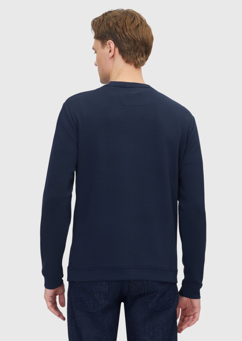 Navy Blue Crew Neck Plain Sweatshirt - 5