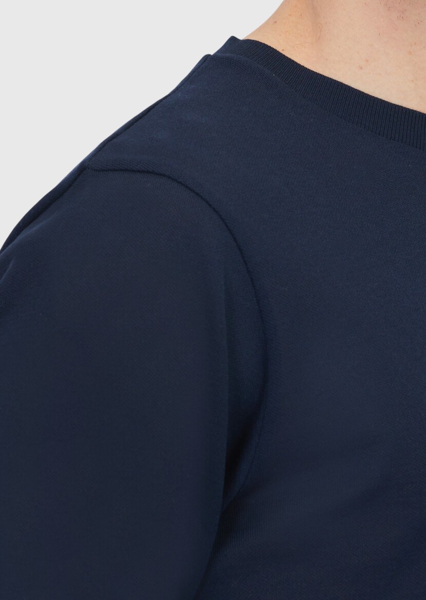 Navy Blue Crew Neck Plain Sweatshirt - 4