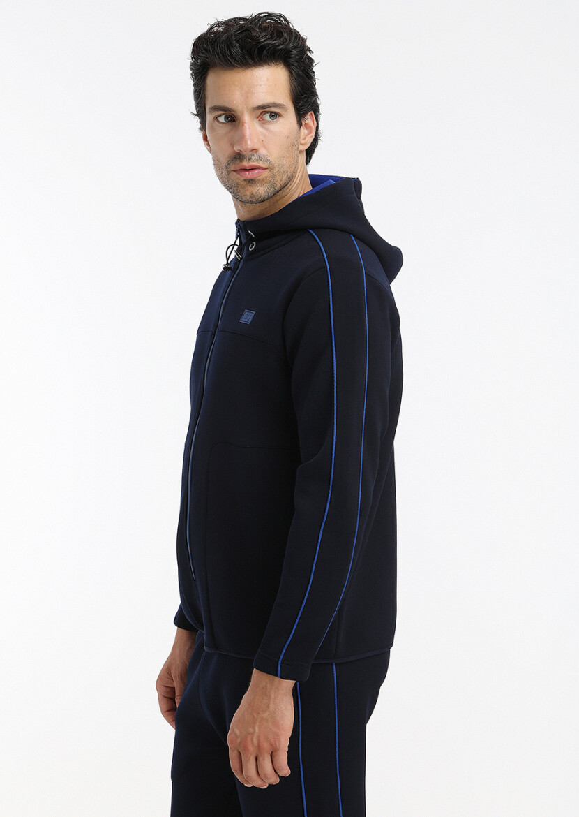 Navy Blue Hooded Plain Sweatshirt - 4