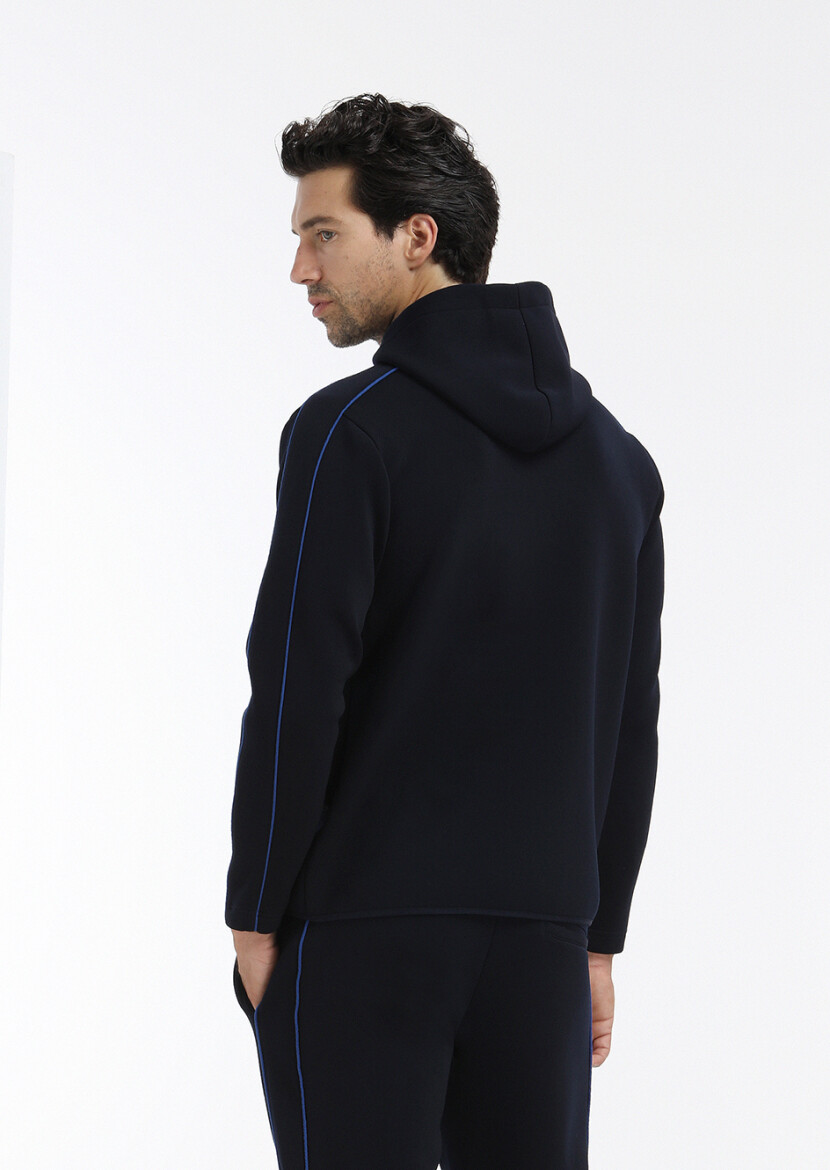 Navy Blue Hooded Plain Sweatshirt - 6