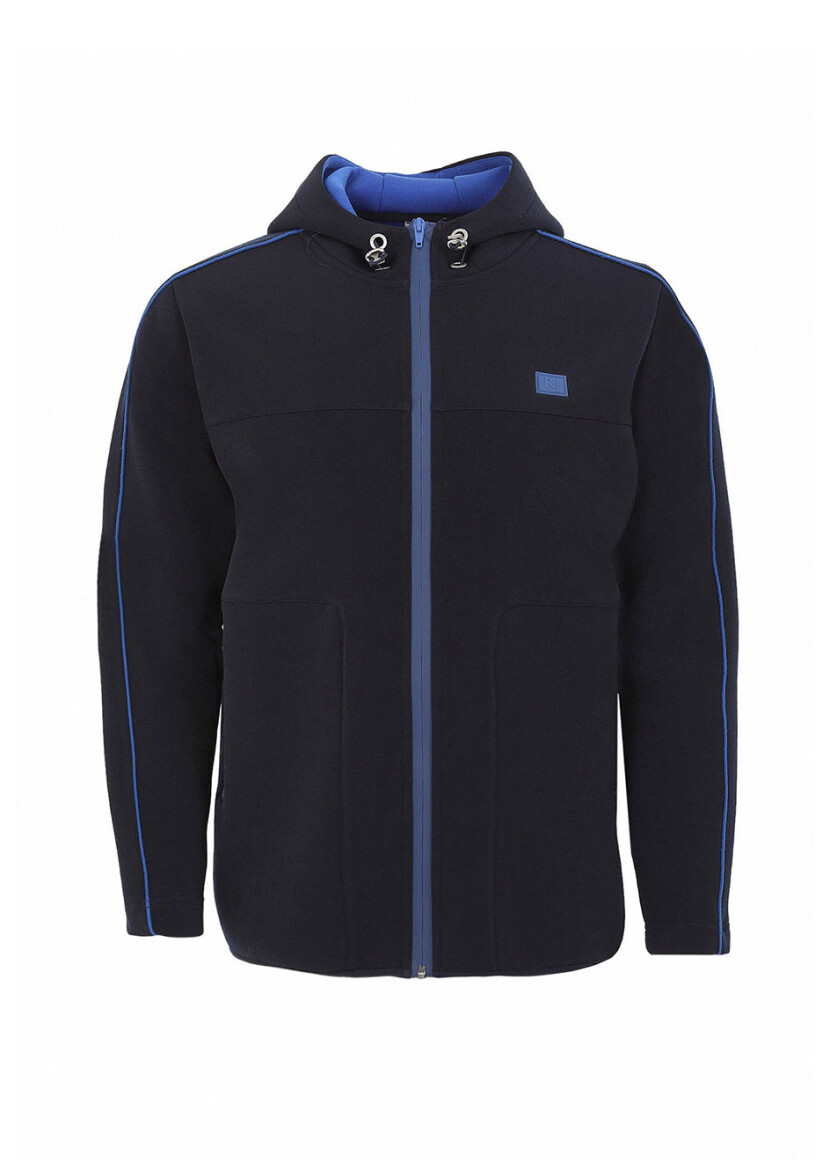 Navy Blue Hooded Plain Sweatshirt - 7