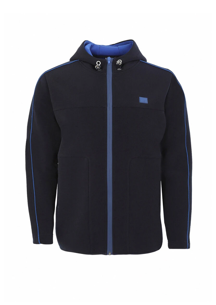 Navy Blue Hooded Plain Sweatshirt - 7