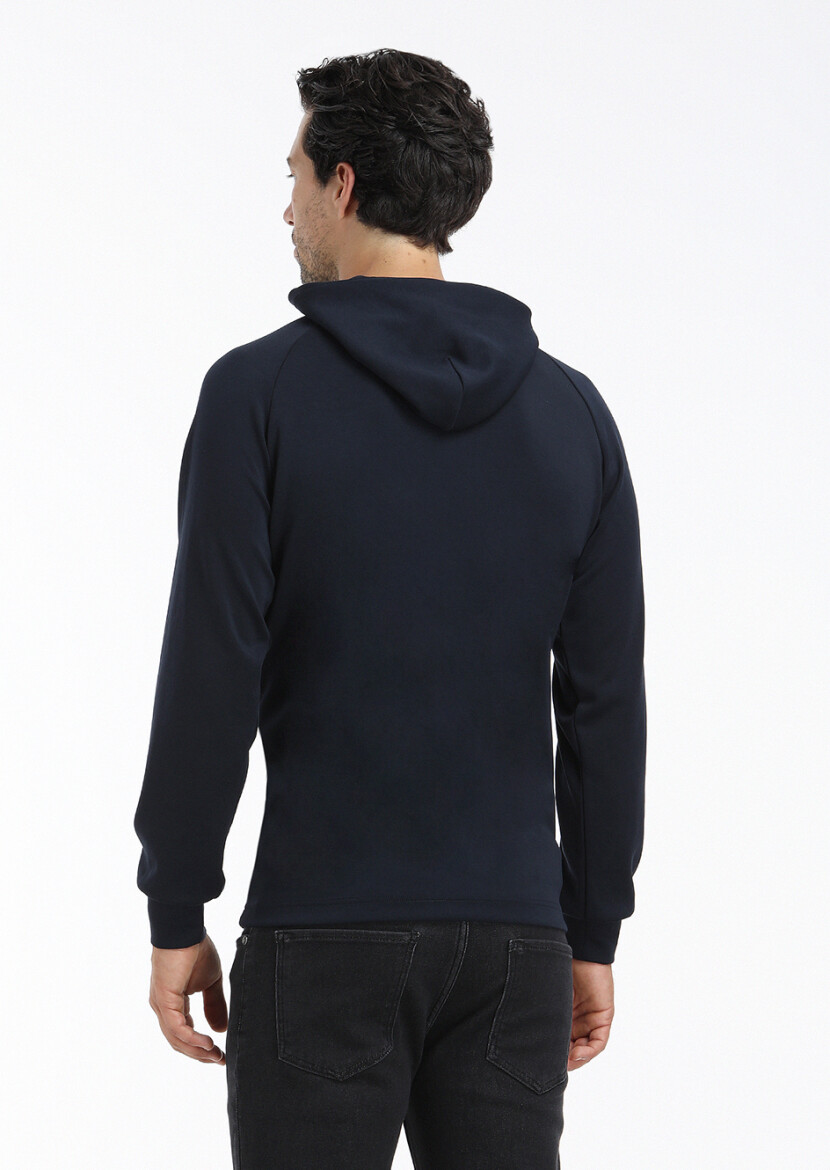 Navy Blue Hooded Plain Sweatshirt - 4