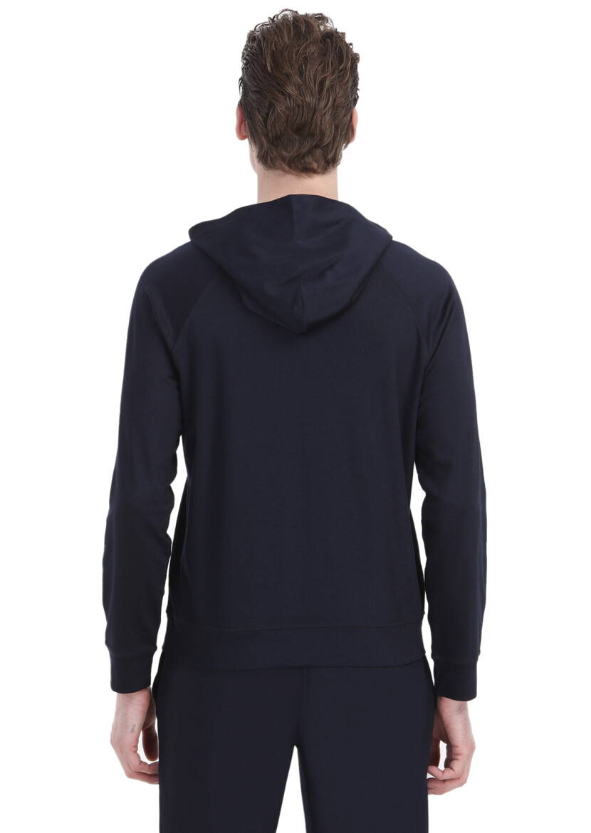 Navy Blue Hooded Plain Sweatshirt - 6