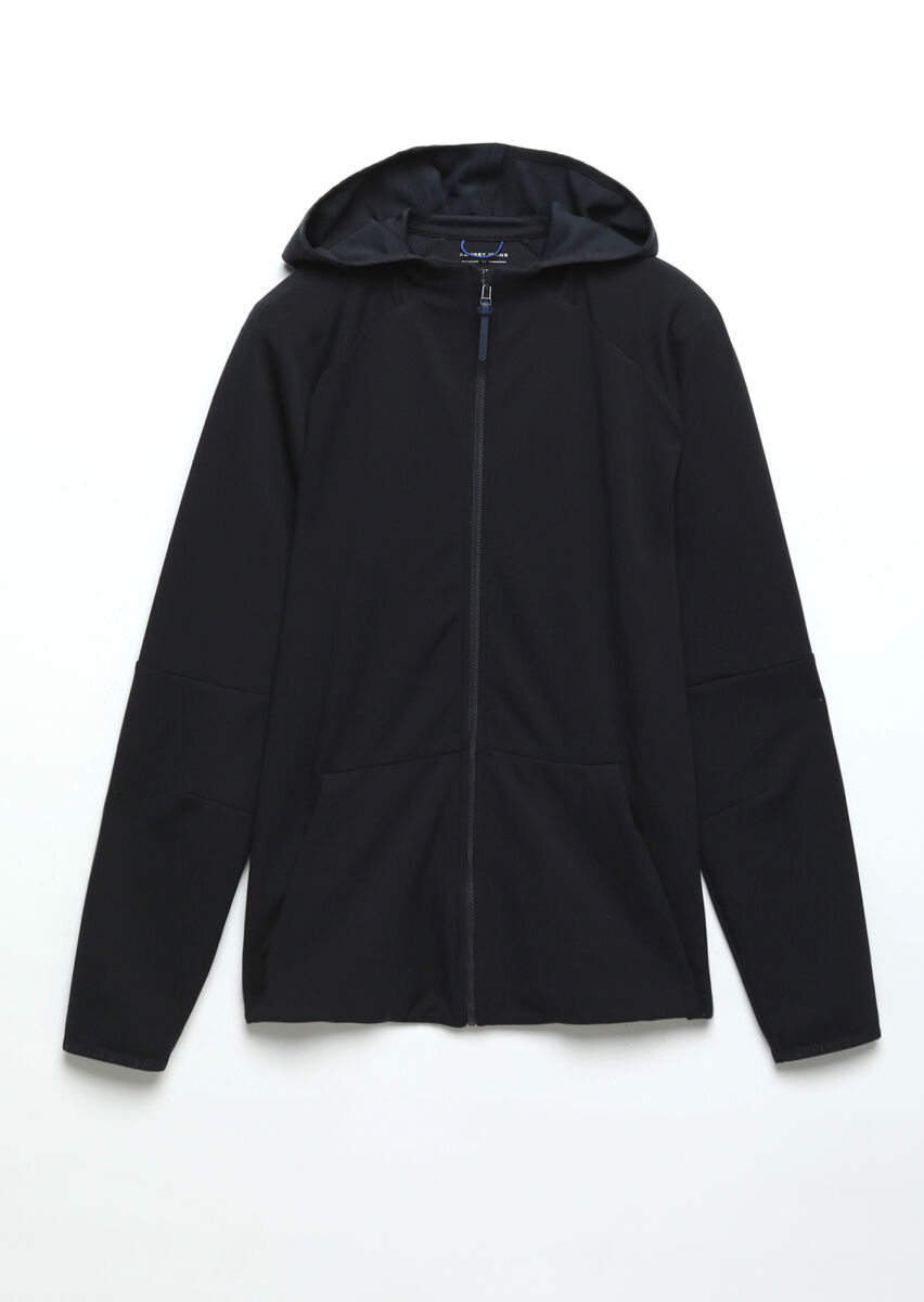 Navy Blue Hooded Plain Sweatshirt - 7