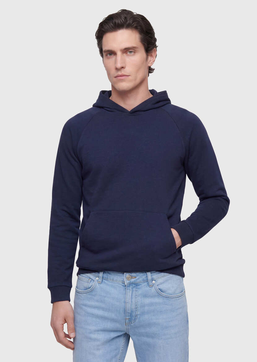 Navy Blue Hooded Plain Sweatshirt - RAMSEY