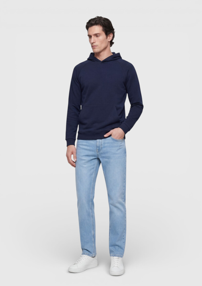 Navy Blue Hooded Plain Sweatshirt - RAMSEY