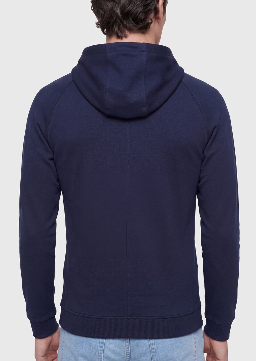 Navy Blue Hooded Plain Sweatshirt - 5
