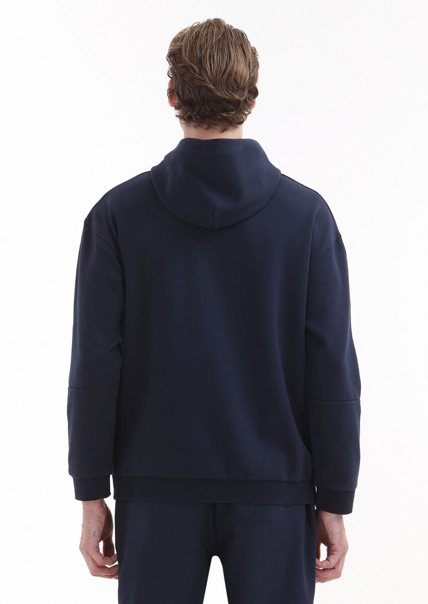 Navy Blue Hooded Printed Sweatshirt - 5