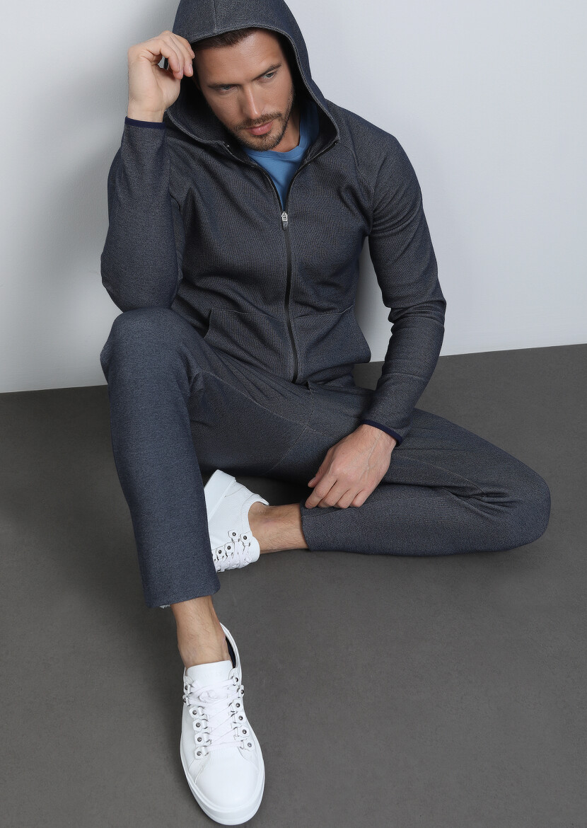 Navy Blue Hooded Sweatshirt - 1