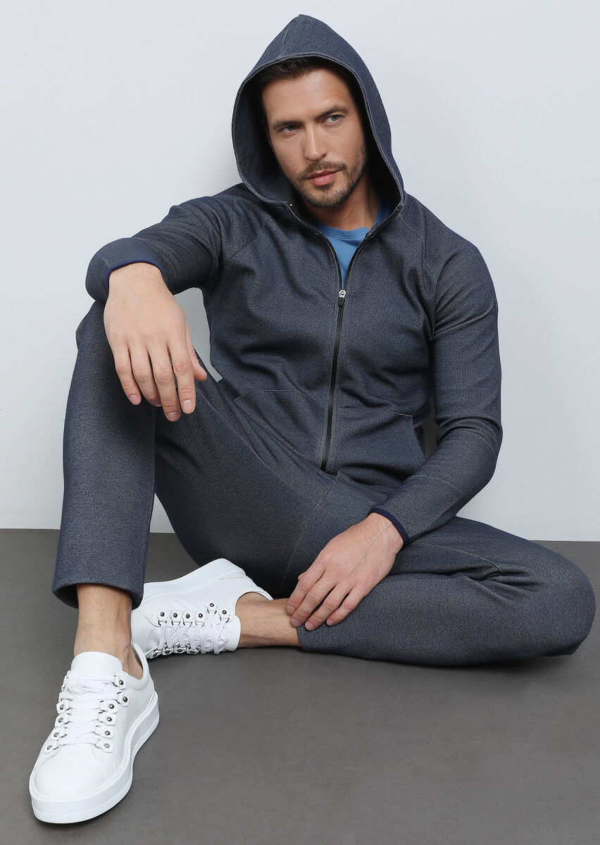 Navy Blue Hooded Sweatshirt - 2