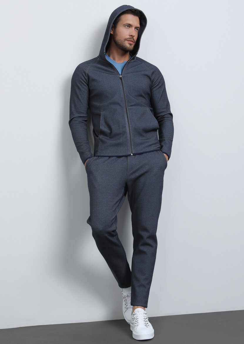 Navy Blue Hooded Sweatshirt - 4