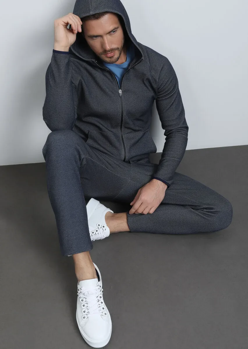 Navy Blue Hooded Sweatshirt - 1