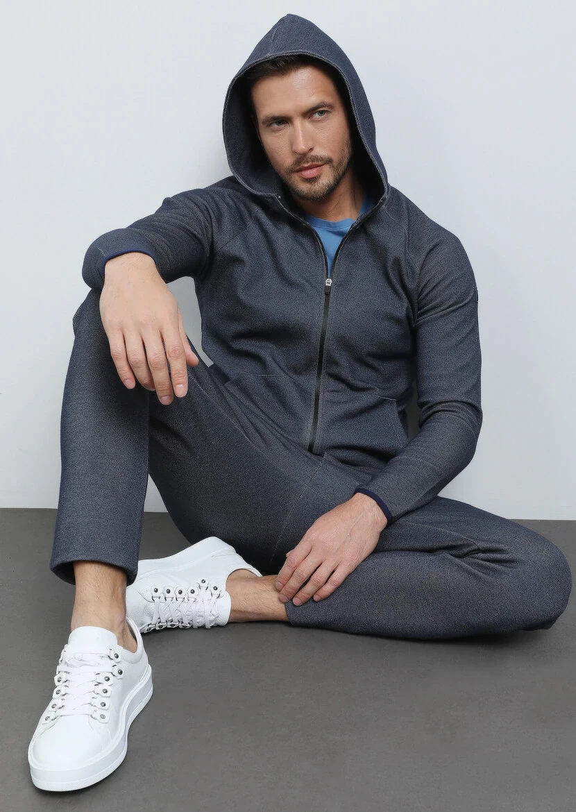 Navy Blue Hooded Sweatshirt - 2