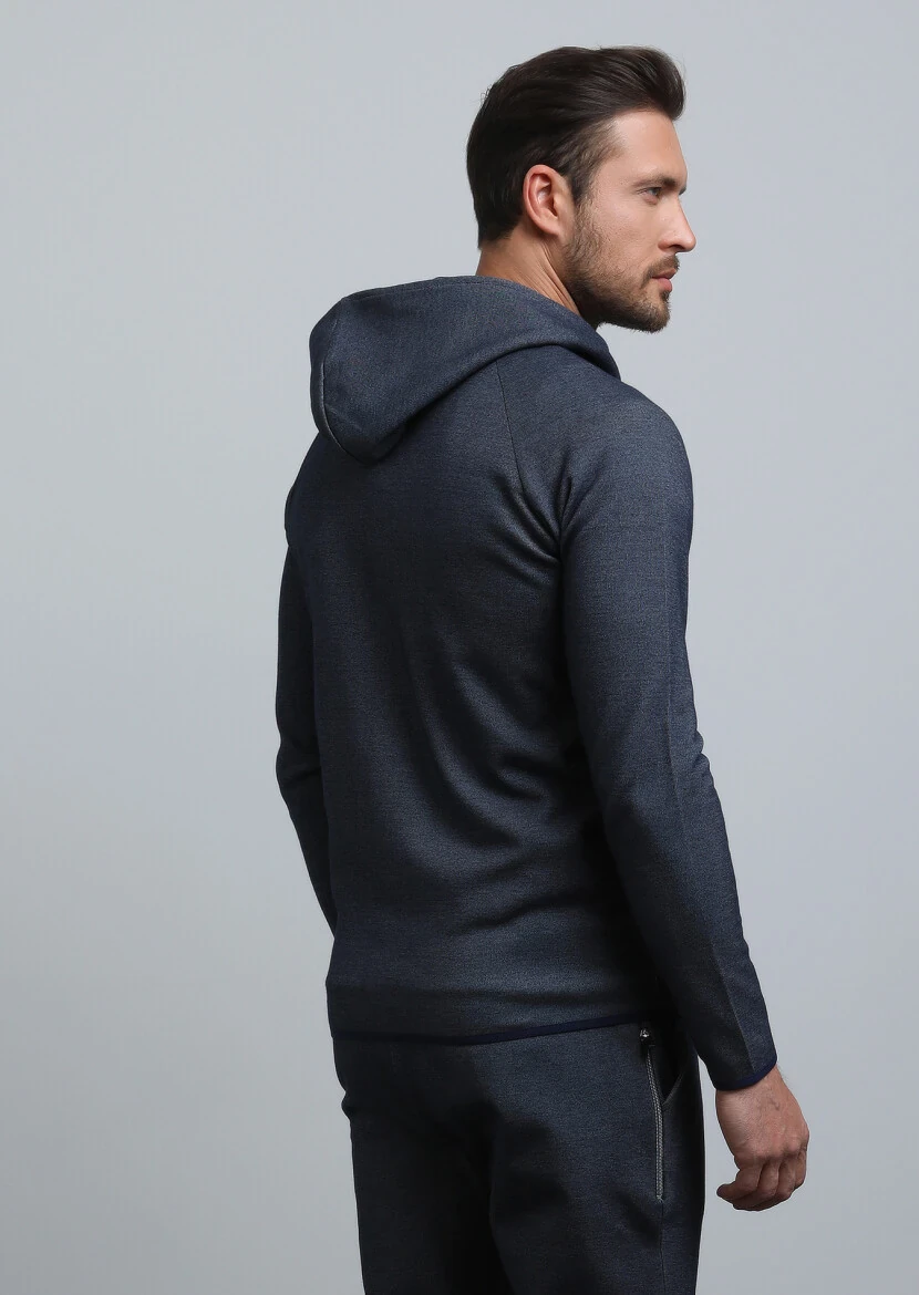 Navy Blue Hooded Sweatshirt - 5