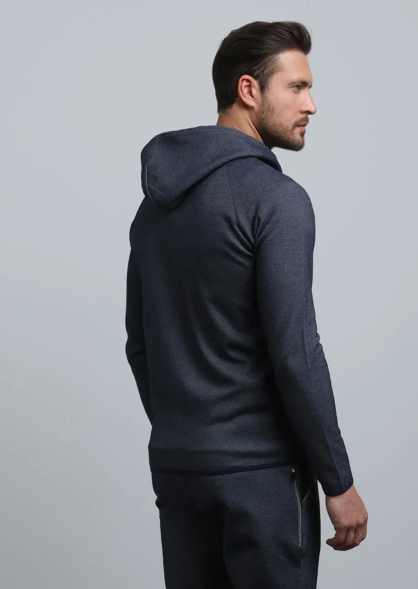 Navy Blue Hooded Sweatshirt - 5