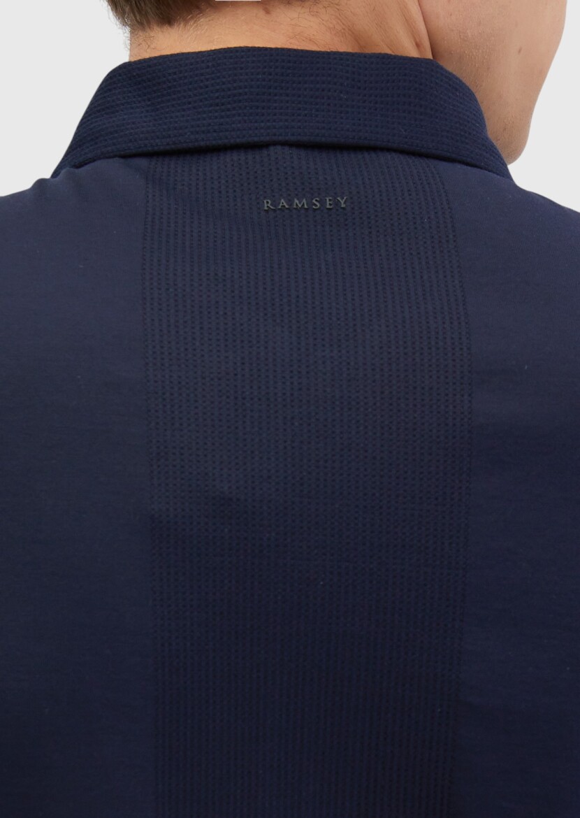 Navy Blue Jacquard Polo Neck 100% Cotton T-Shirt - 6
