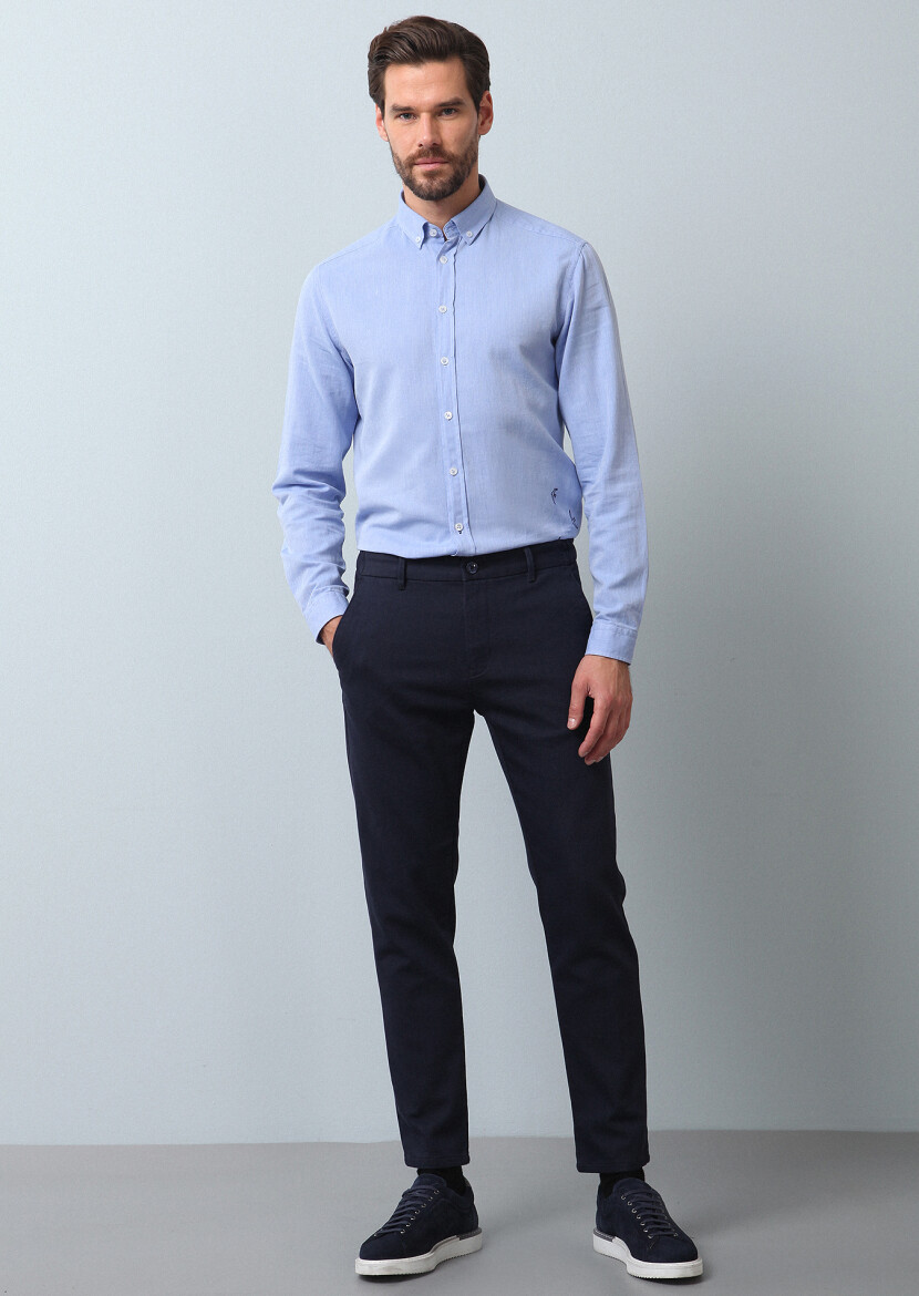Navy Blue Knitting Jogging Fit Casual Cotton Blended Trousers - 1
