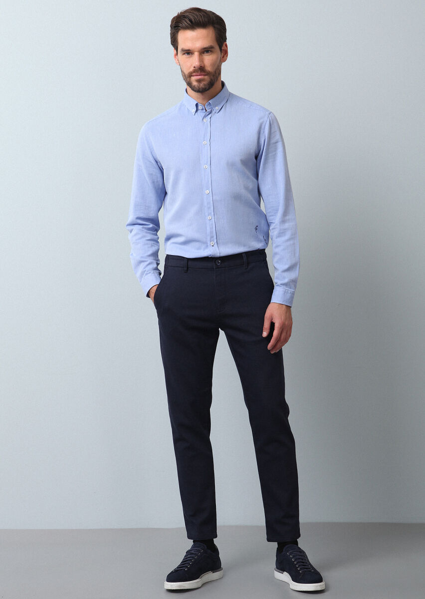 Navy Blue Knitting Jogging Fit Casual Cotton Blended Trousers - 1