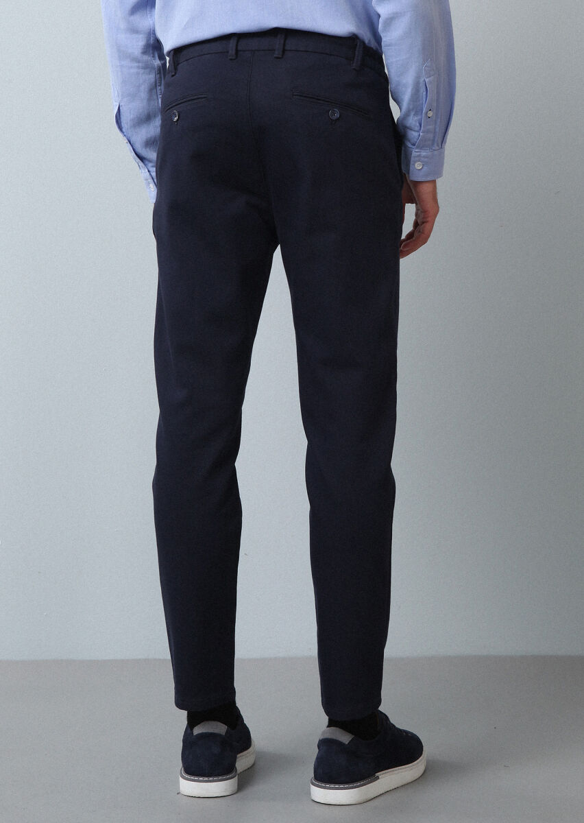 Navy Blue Knitting Jogging Fit Casual Cotton Blended Trousers - 5