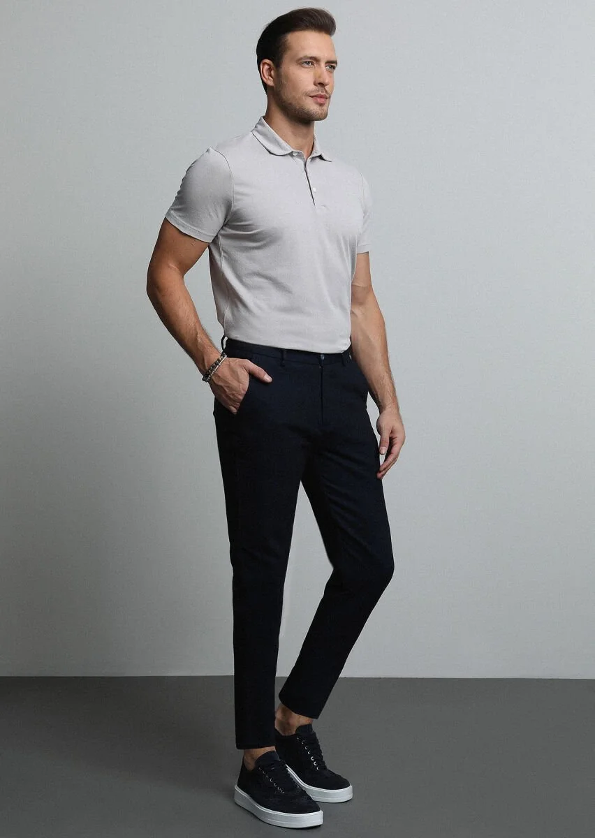 Navy Blue Knitting Jogging Fit Casual Cotton Blended Trousers - 1