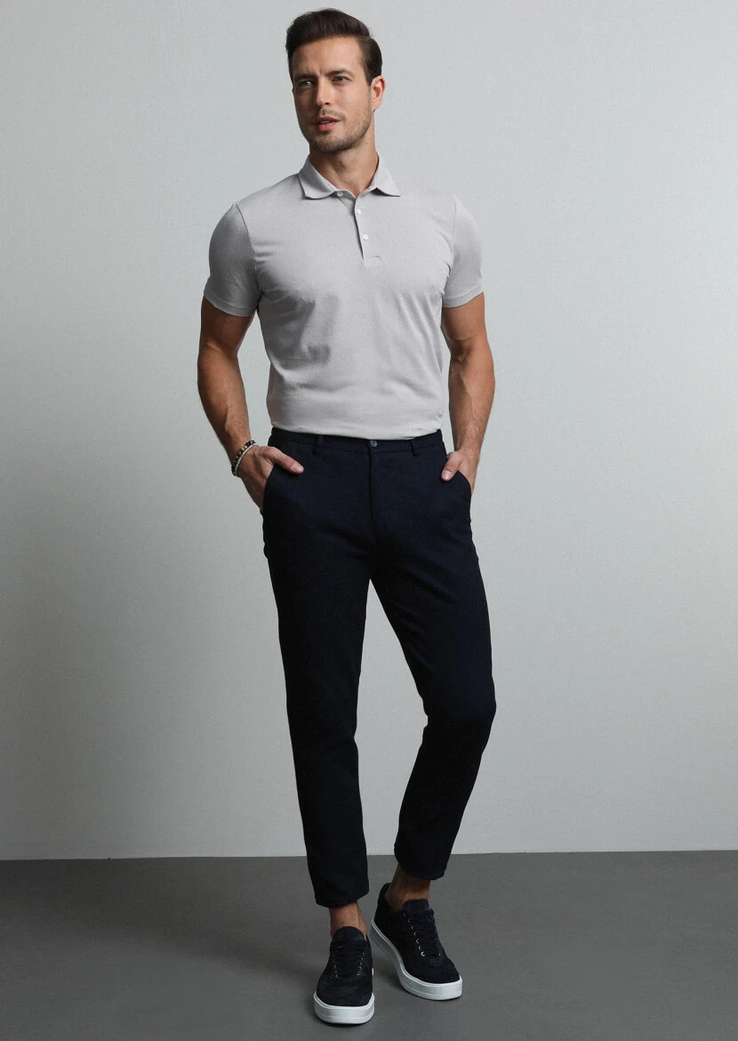 Navy Blue Knitting Jogging Fit Casual Cotton Blended Trousers - 4