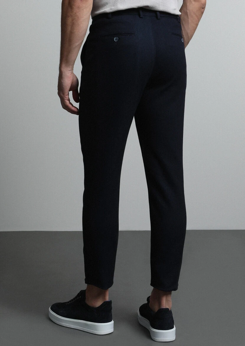 Navy Blue Knitting Jogging Fit Casual Cotton Blended Trousers - 5