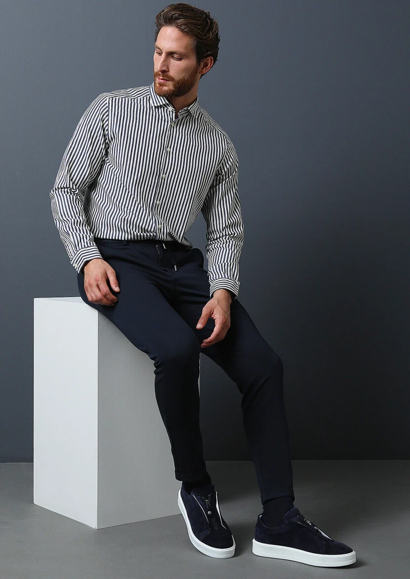 Navy Blue Knitting Jogging Fit Casual Trousers 