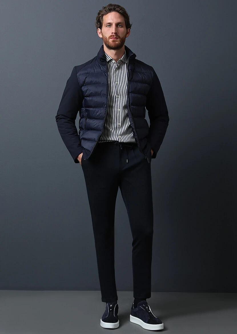 Navy Blue Knitting Jogging Fit Casual Trousers - 3