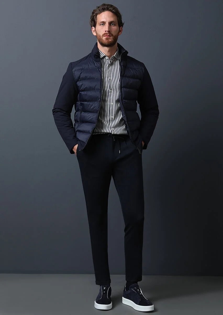 Navy Blue Knitting Jogging Fit Casual Trousers - 3