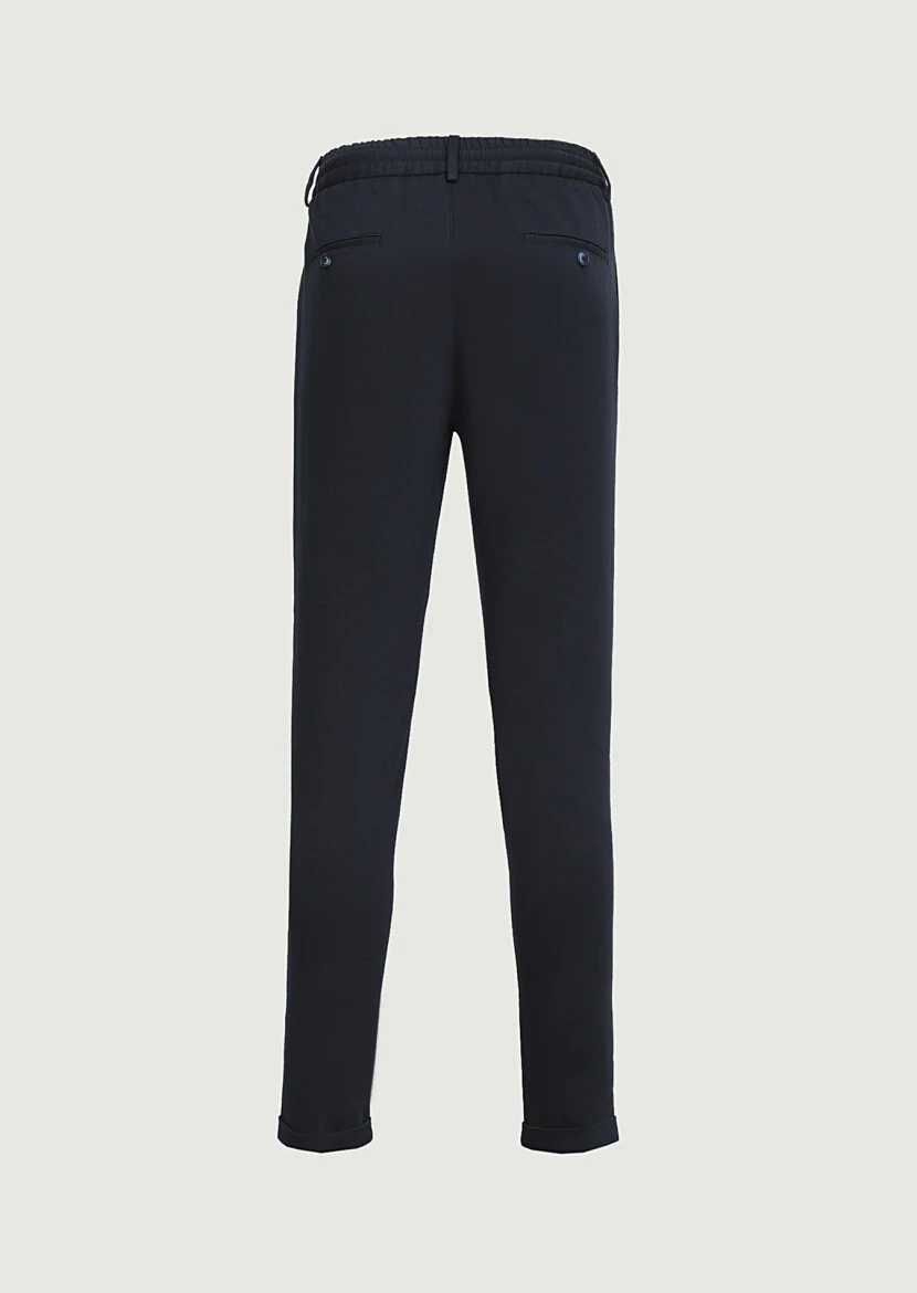 Navy Blue Knitting Jogging Fit Casual Trousers - 7