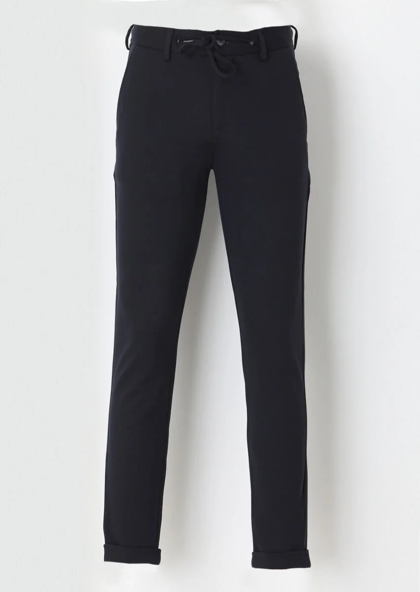 Navy Blue Knitting Jogging Fit Casual Trousers - 1