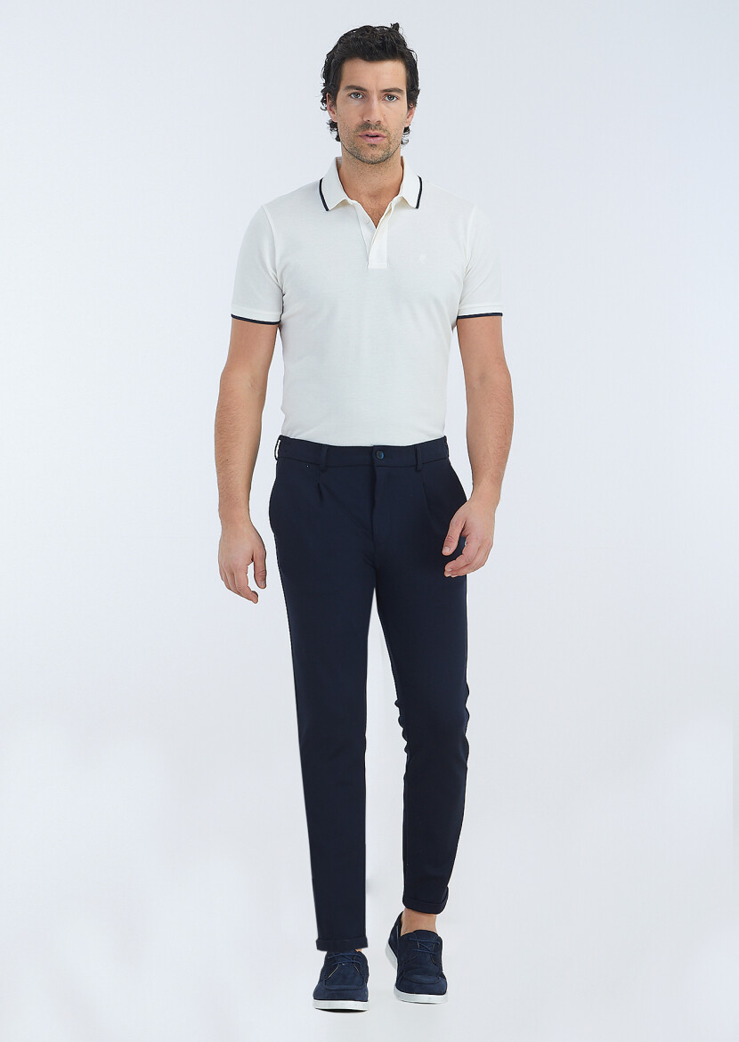 Navy Blue Knitting Jogging Fit Casual Trousers 