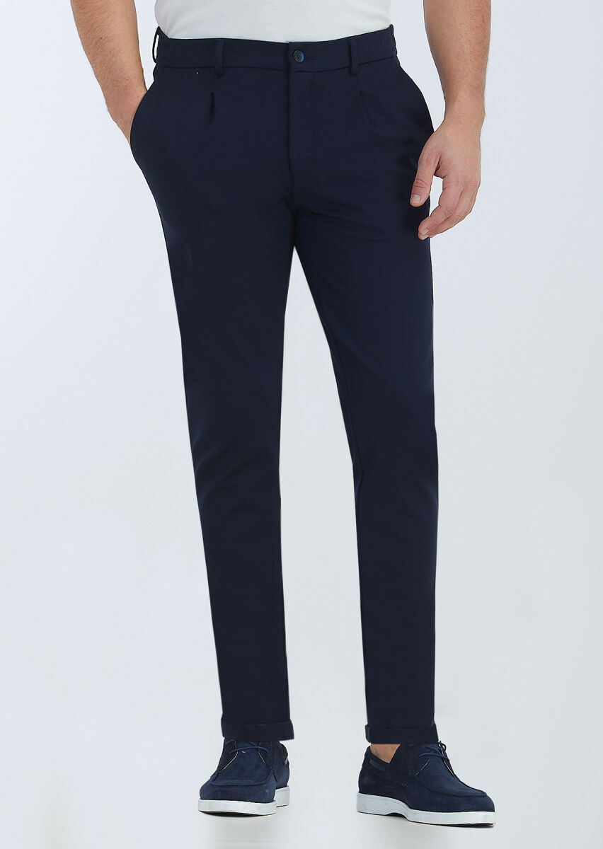 Navy Blue Knitting Jogging Fit Casual Trousers - 2