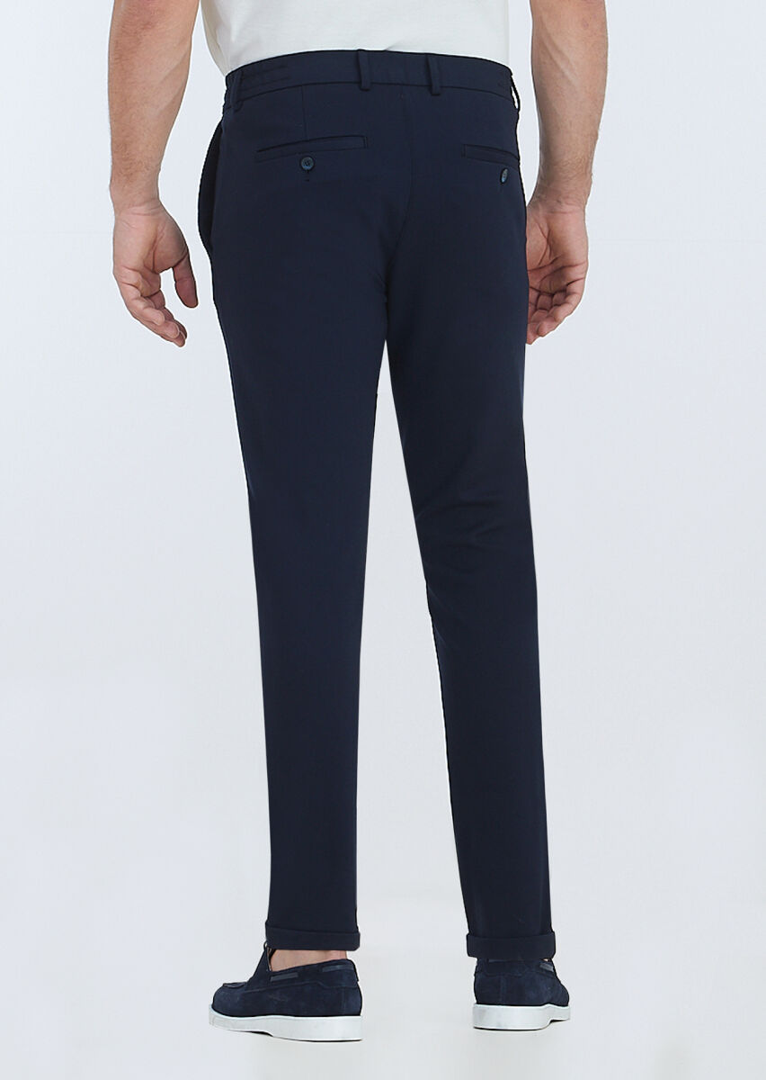 Navy Blue Knitting Jogging Fit Casual Trousers - 4