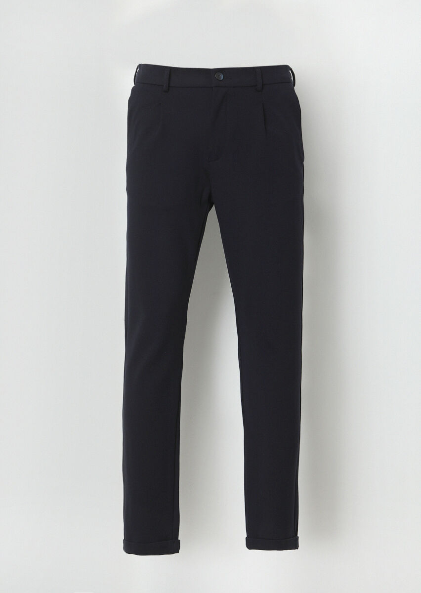 Navy Blue Knitting Jogging Fit Casual Trousers - 5