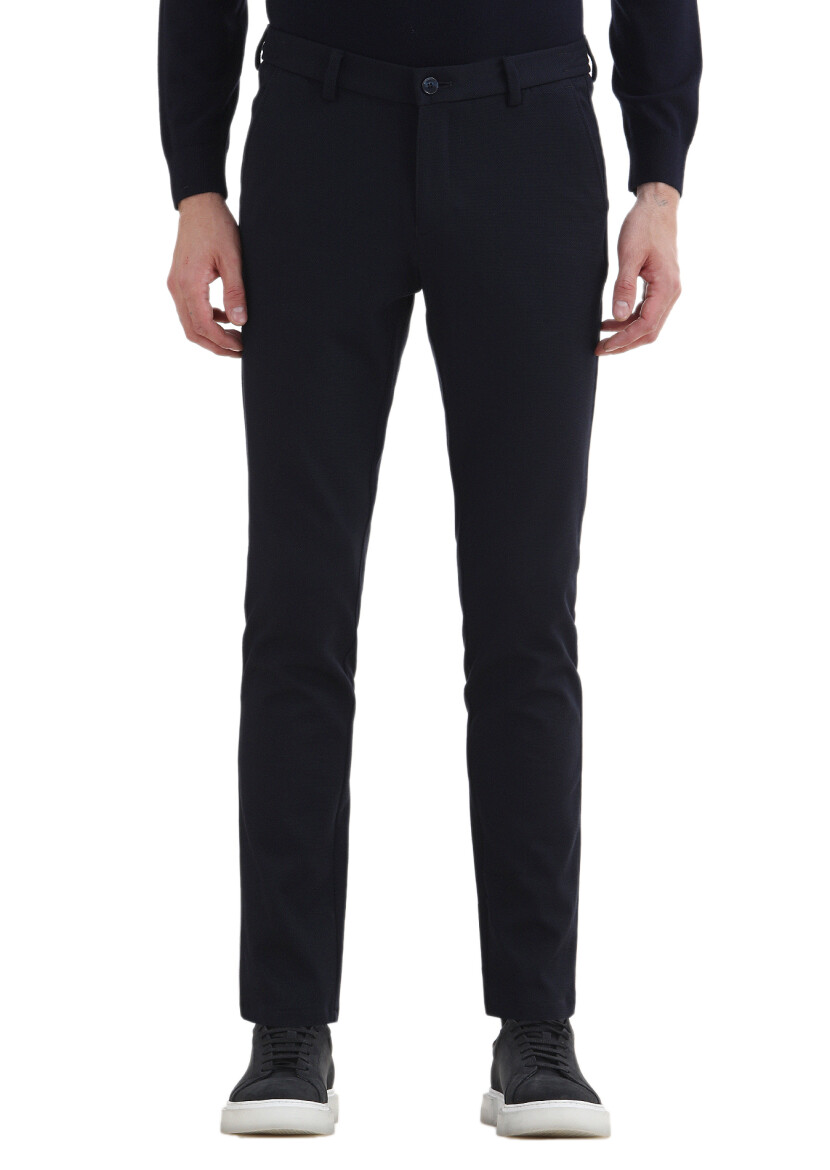 Navy Blue Knitting Jogging Fit Casual Trousers - 2