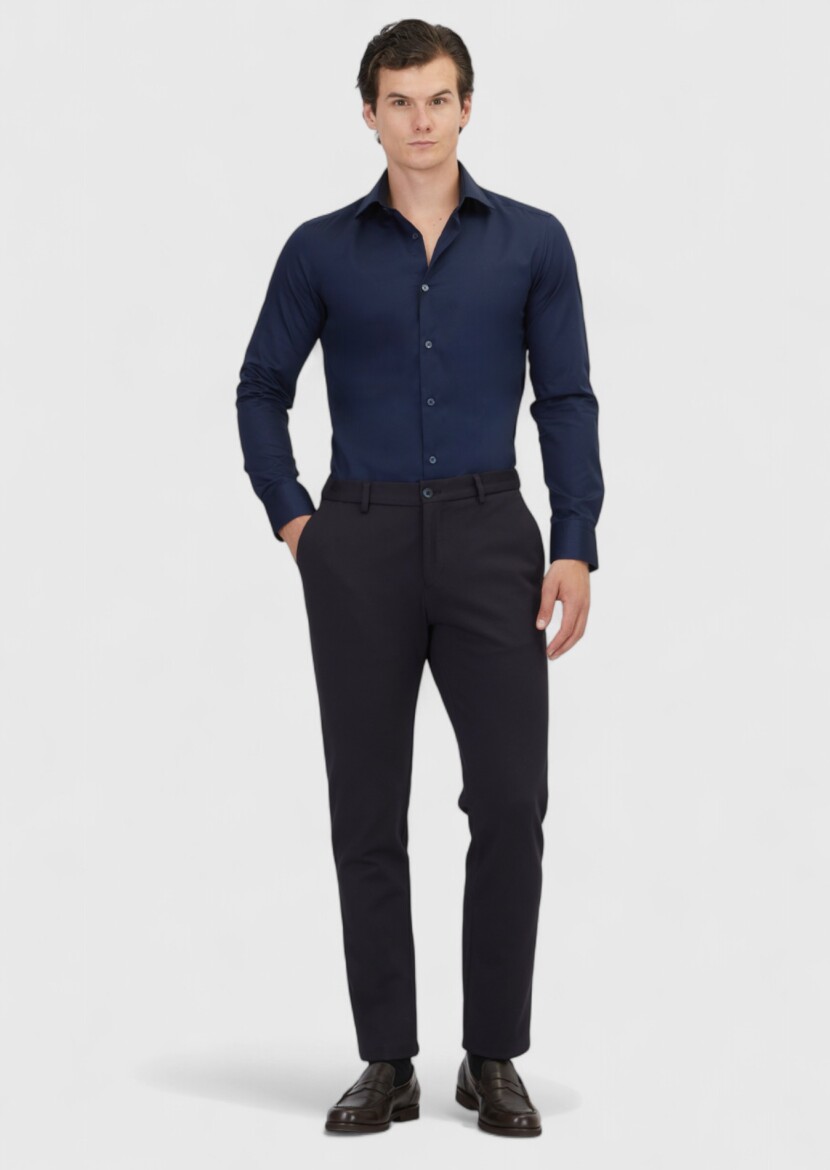 Navy Blue Knitting Jogging Fit Casual Trousers - RAMSEY