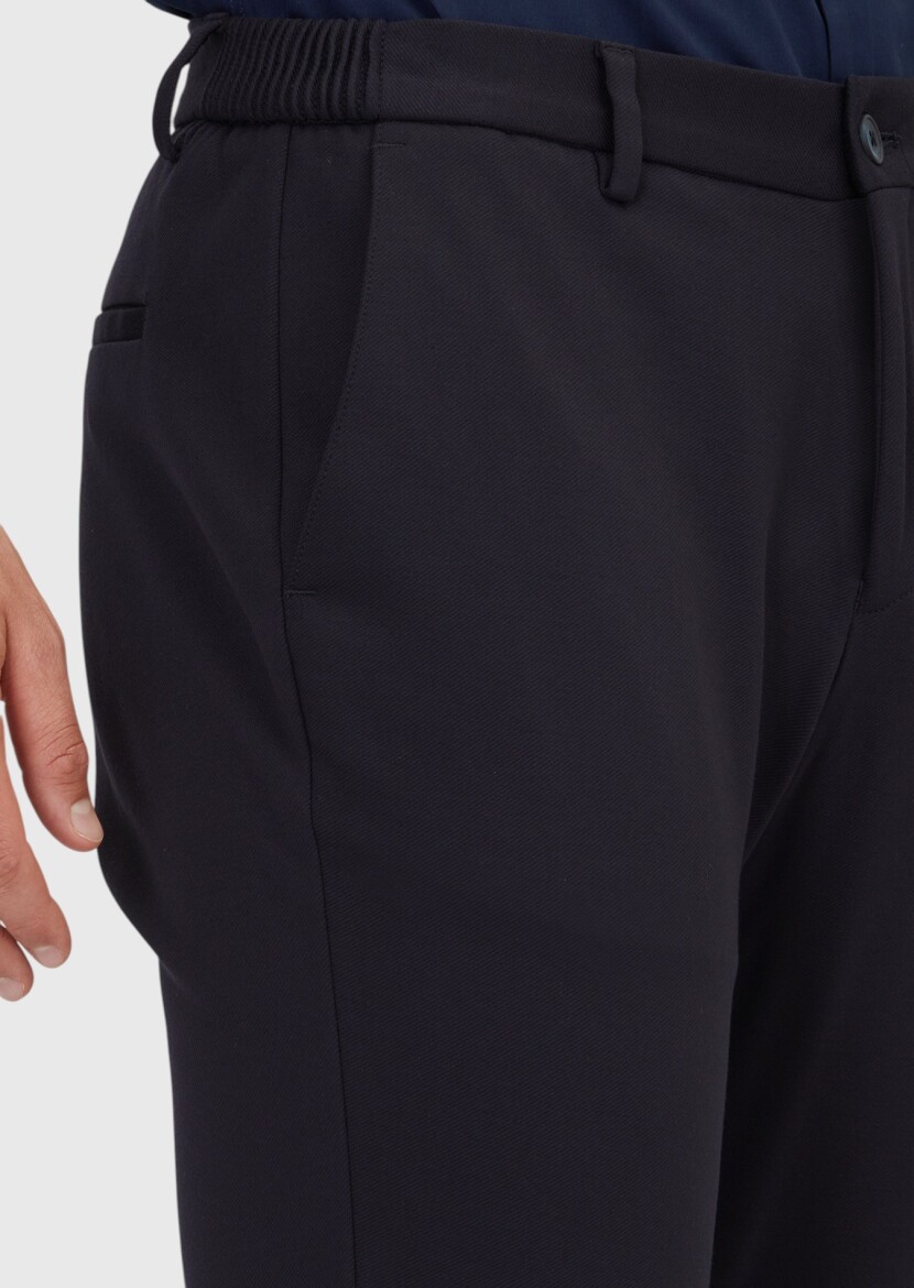 Navy Blue Knitting Jogging Fit Casual Trousers - 3