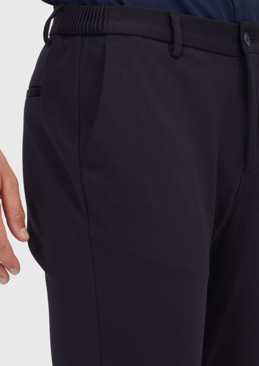 Navy Blue Knitting Jogging Fit Casual Trousers - 3