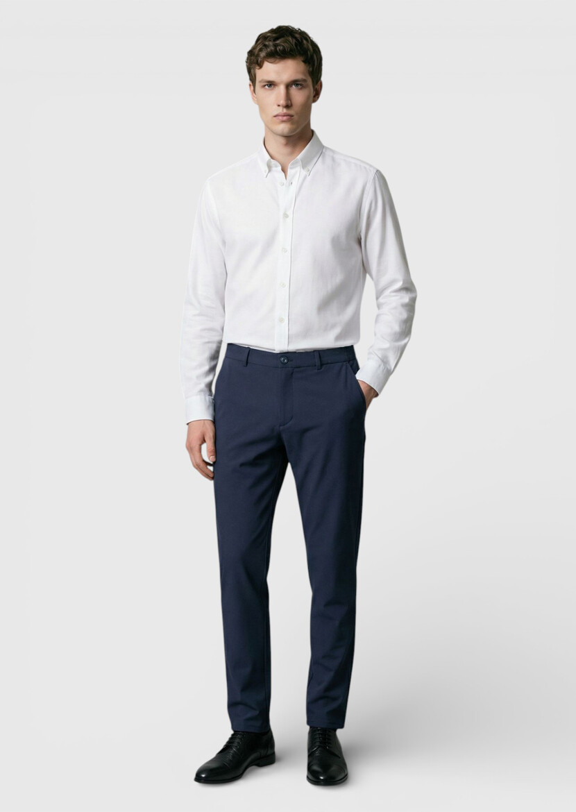 Navy Blue Knitting Jogging Fit Casual Trousers - RAMSEY