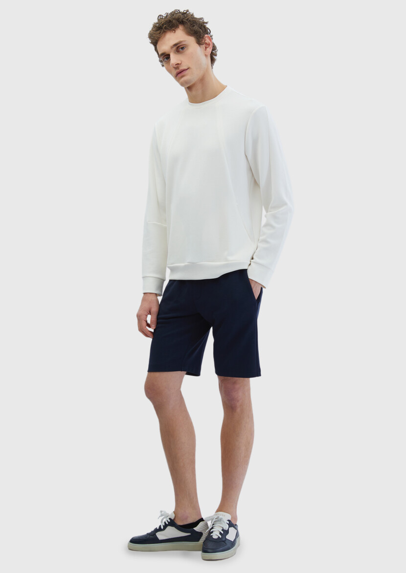 Navy Blue Knitting Jogging Fit Sport Bermuda 