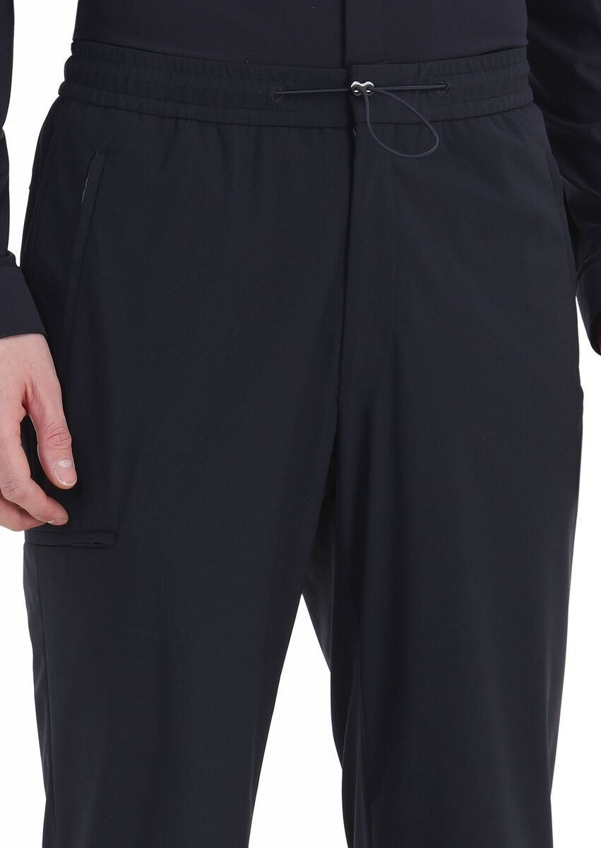 Navy Blue Knitting Jogging Fit Sport Trousers - 2