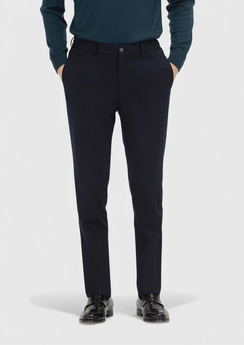 Navy Blue Knitting Modern Fit Classical Wool Blended Trousers - RAMSEY