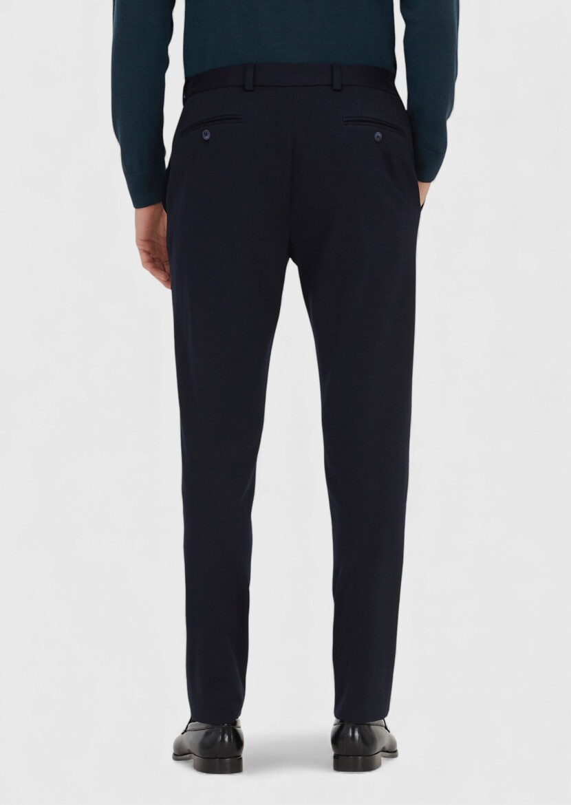 Navy Blue Knitting Modern Fit Classical Wool Blended Trousers - 4